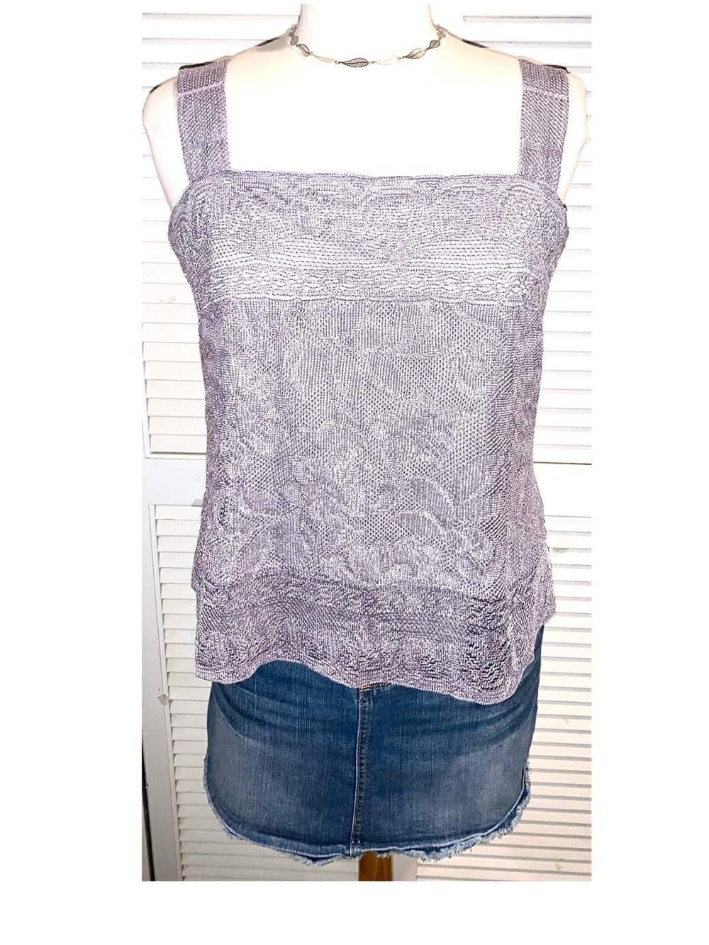 Vintage square neck sleeveless Lavender overlay Blouse Women’s Large